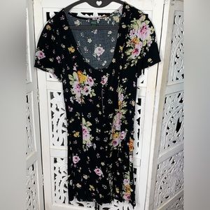 Wild Fable Black Pink Floral Print Button Up Mini Dress Medium Lightweight Flowy